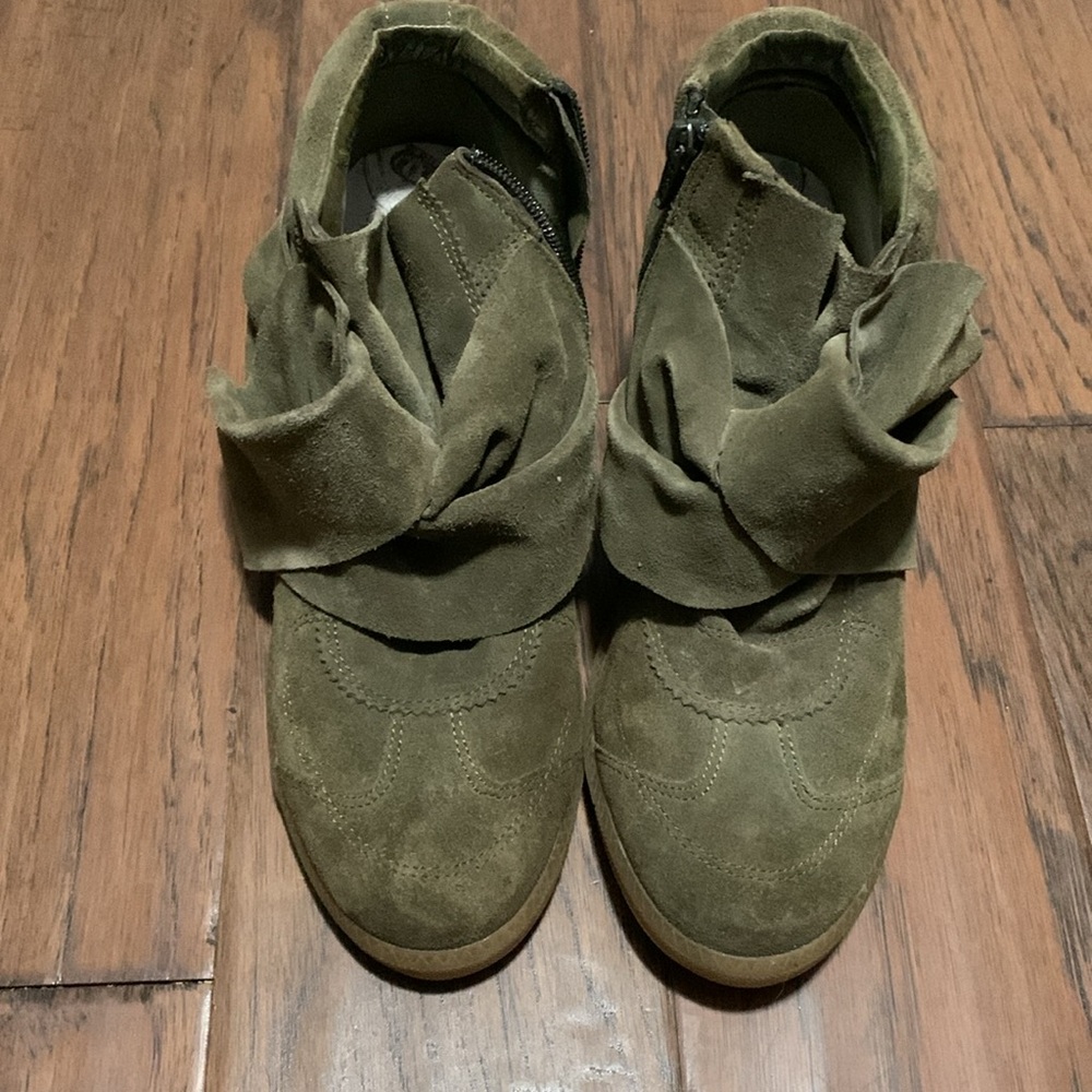 Olive Suede Women's High-Top Sneakers - Picture 2 of 4